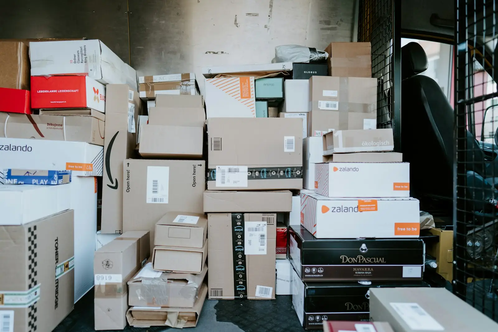 Cases loaded in the back of a delivery van